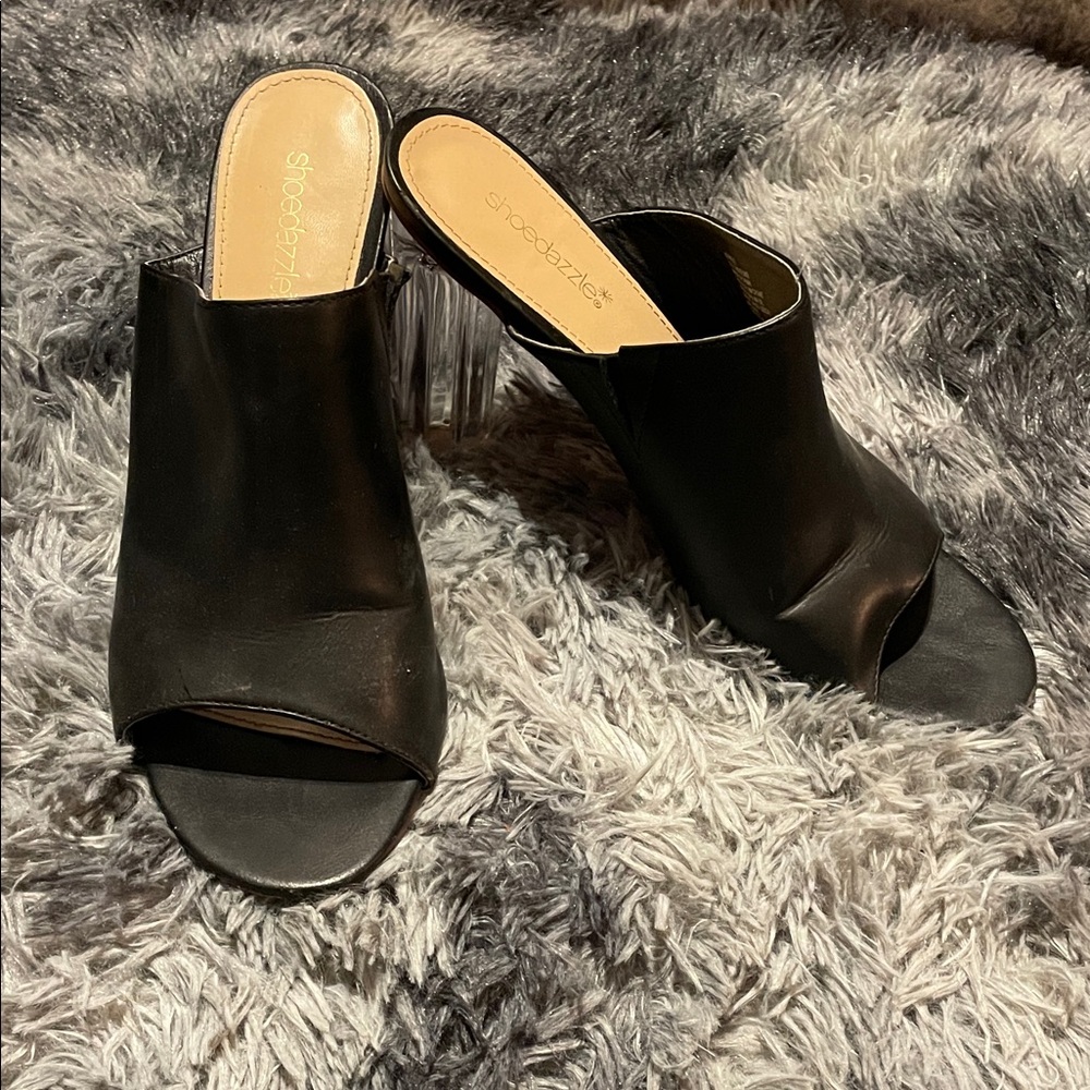 Shoe Dazzle Black Open-Toe Mules